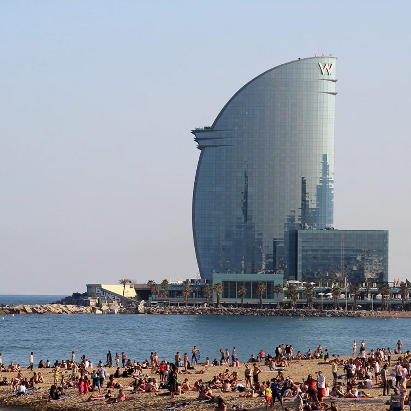 View of Barceloneta, the beachfront neighborhood in Barcelona.