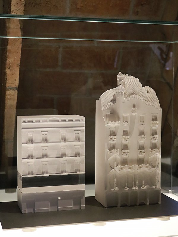 Casa Mila in Barcelona Model of Casa Batlló displayed inside Casa Milà (La Pedrera) in Barcelona, Antoni Gaudí architecture
