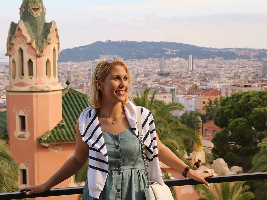 Park Guell in Barcelona Panoramic city view from the viewpoint at Park Güell in Barcelona.