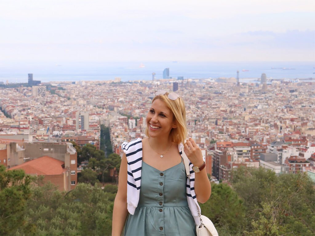 Park Guell in Barcelona Panoramic city view from the viewpoint at Park Güell in Barcelona.
