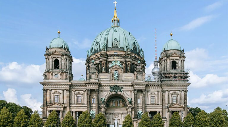 Exterior view of Berlin Cathedral showcasing its iconic dome and historic architecture