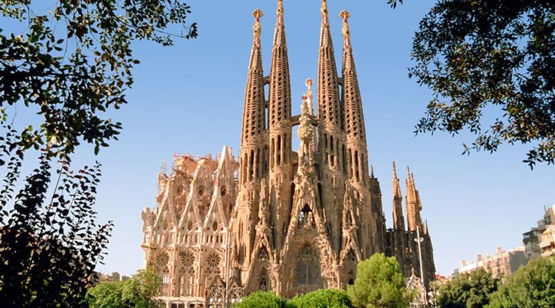 Exterior view of Sagrada Familia, Antoni Gaudí’s famous basilica in Barcelona.