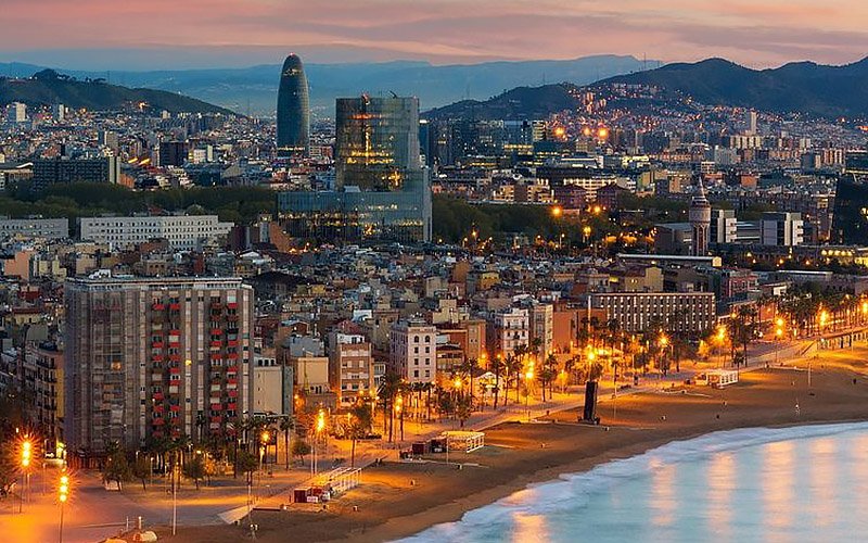Barcelona Panoramic view of Barcelona cityscape from the beach.