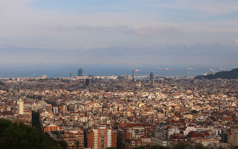 Barcelona Panoramic city view from the viewpoint at Park Güell in Barcelona.