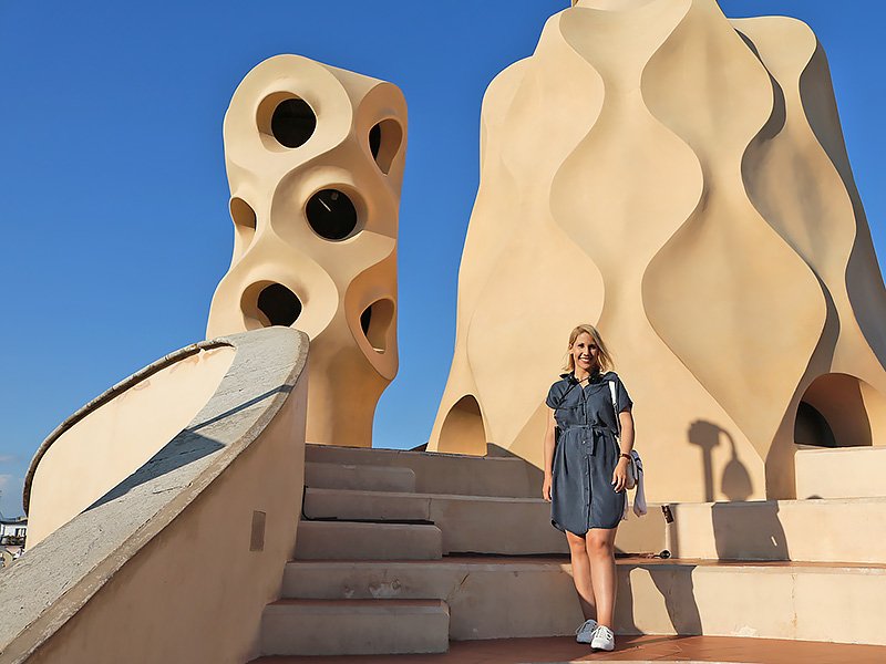 Sculptural chimneys on the rooftop terrace of Casa Milà in Barcelona.