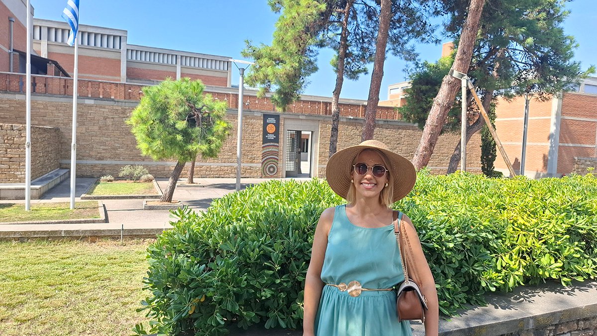 Traveler visiting the Museum of Byzantine Culture in Thessaloniki, Greece