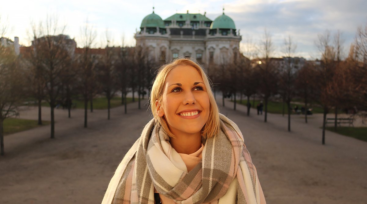 Standing in front of Upper Belvedere Palace, one of the best places to visit in Vienna